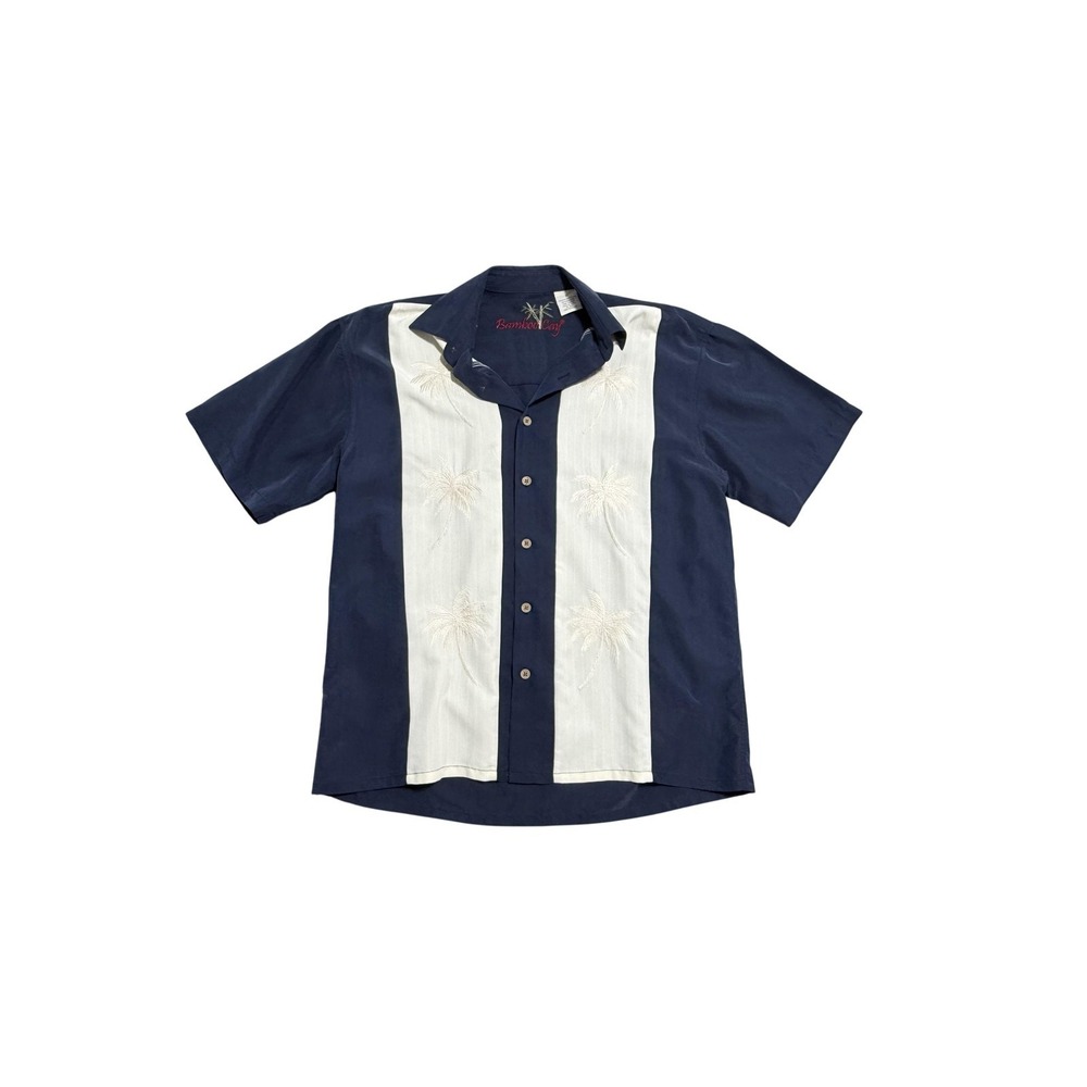 Bamboo Cay Shirt Mens Small Blue Palm Tree Embroidered Button‎ Front Tropical